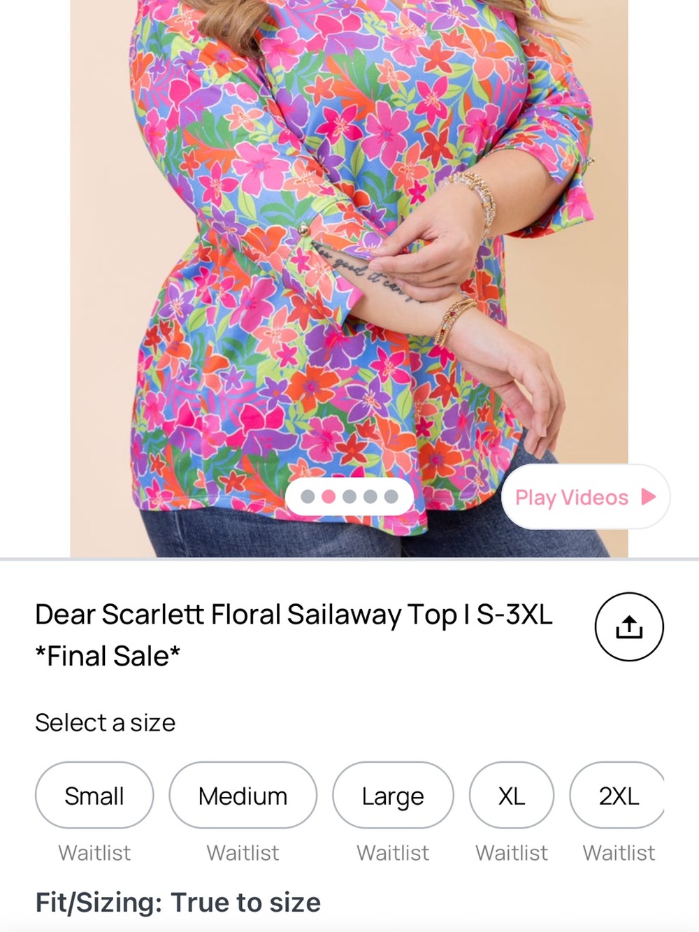 NWT Dear Scarlett Bright Floral Sailaway Top in Pink + Green